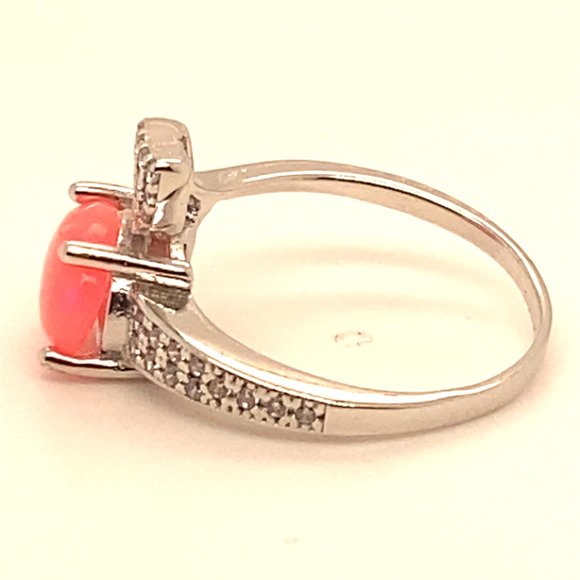 Pink Opal 1.89ct Platinum Finish Solid 925 Sterling Silver Ring - Picture 7 of 7